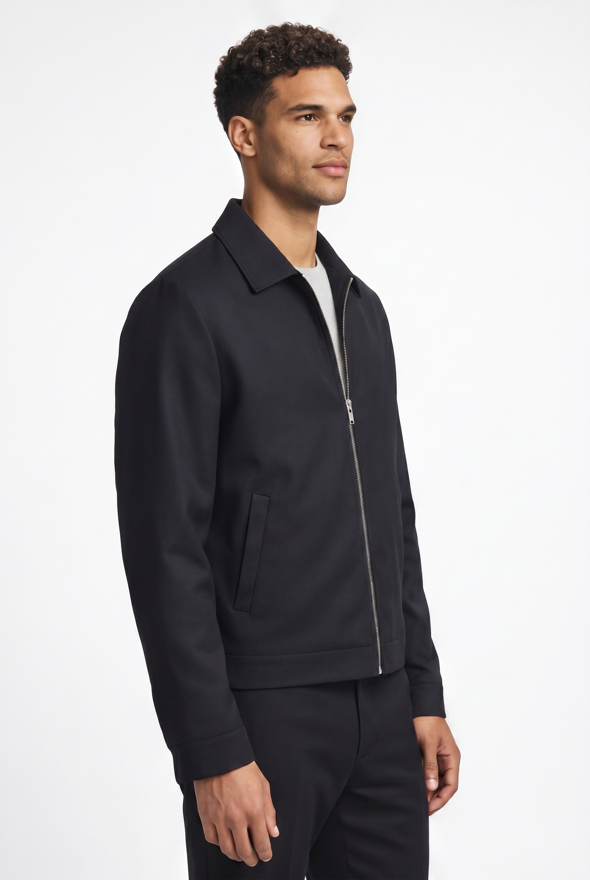 Men's Classic Zipper Collar Jacket in Black