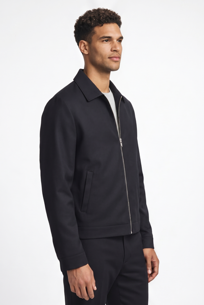 Men's Classic Zipper Collar Jacket in Black