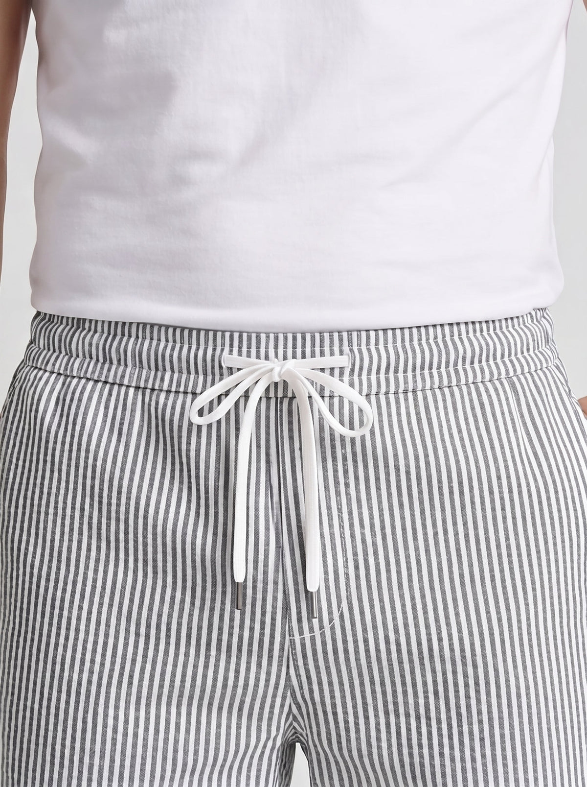 Men's Casual Cotton Striped Drawstring Waist Shorts