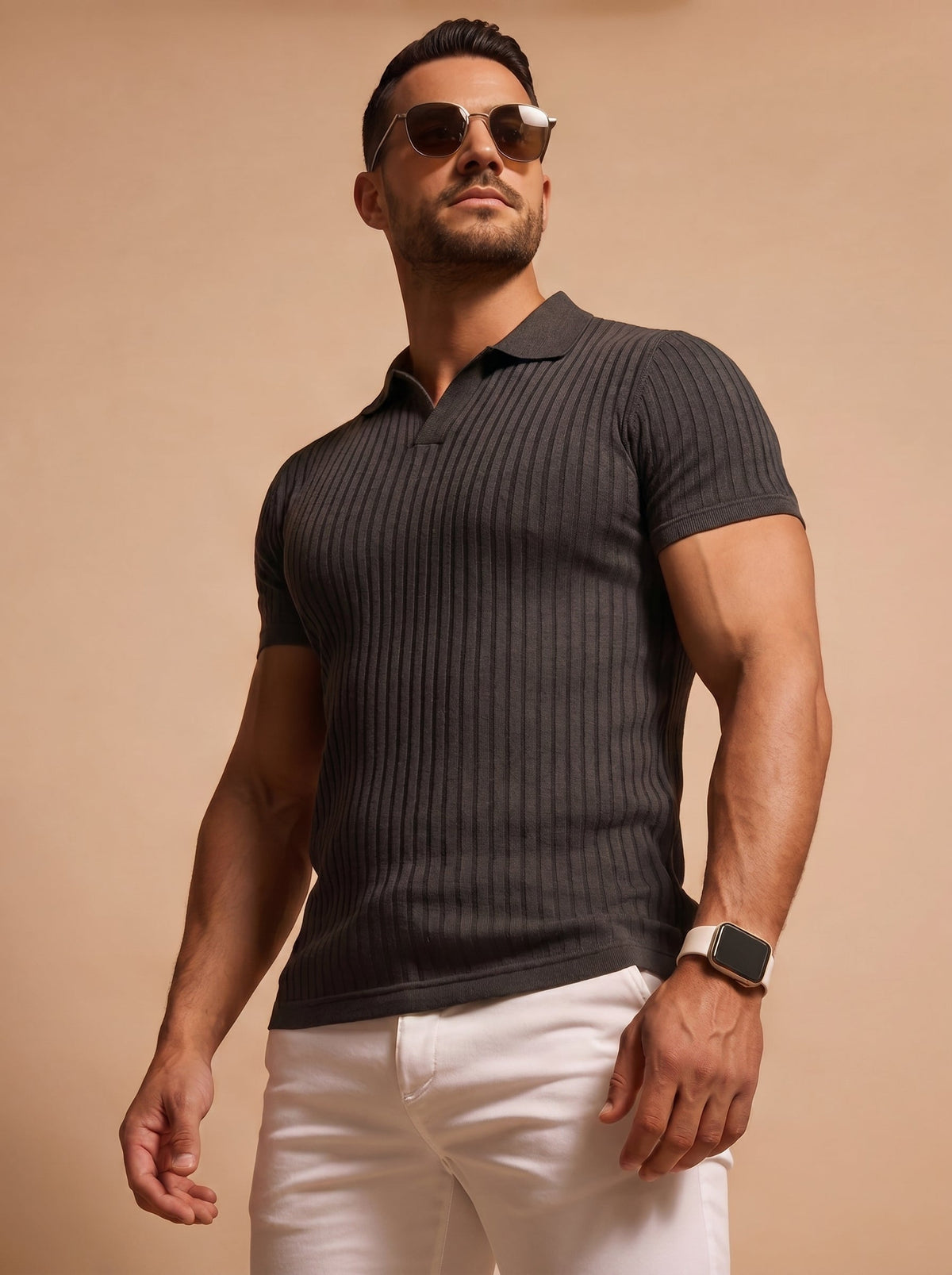 Men's Slim Fit Ribbed Cotton Polo Shirt