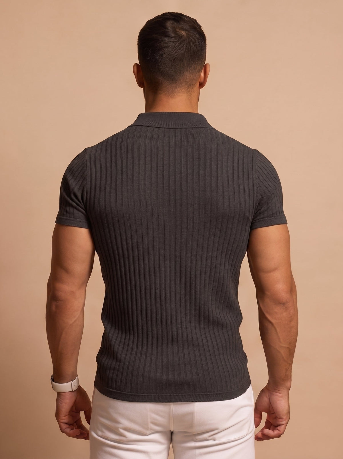 Men's Slim Fit Ribbed Cotton Polo Shirt