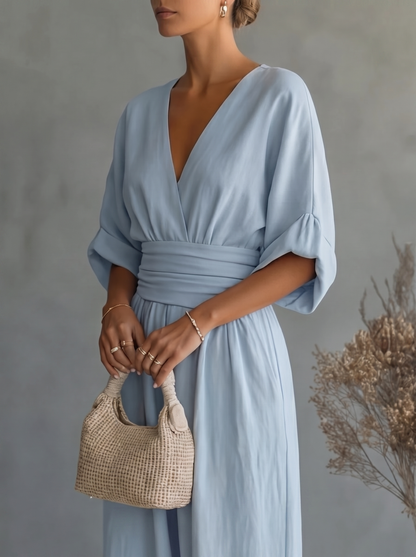 Women's Casual V-Neck Wide Leg Cotton Jumpsuit
