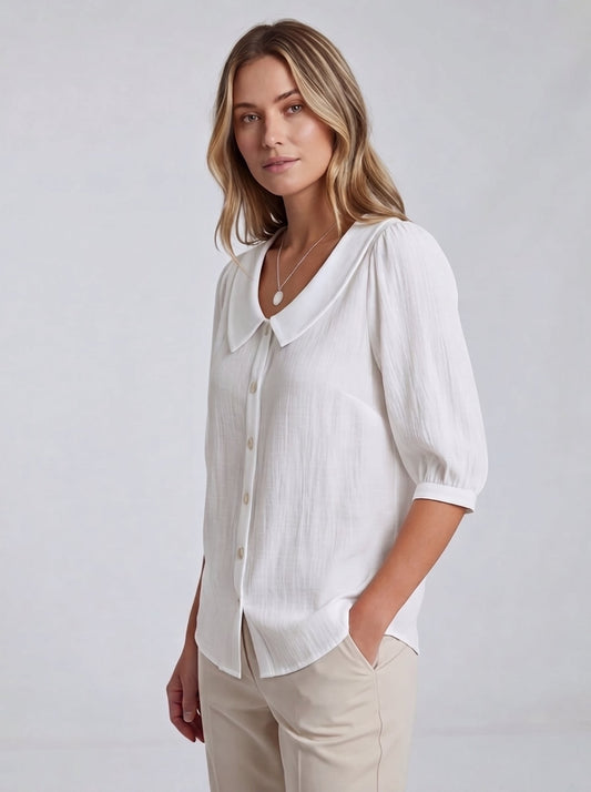 Women's Casual Cotton Loose Fit Short Sleeve Blouse