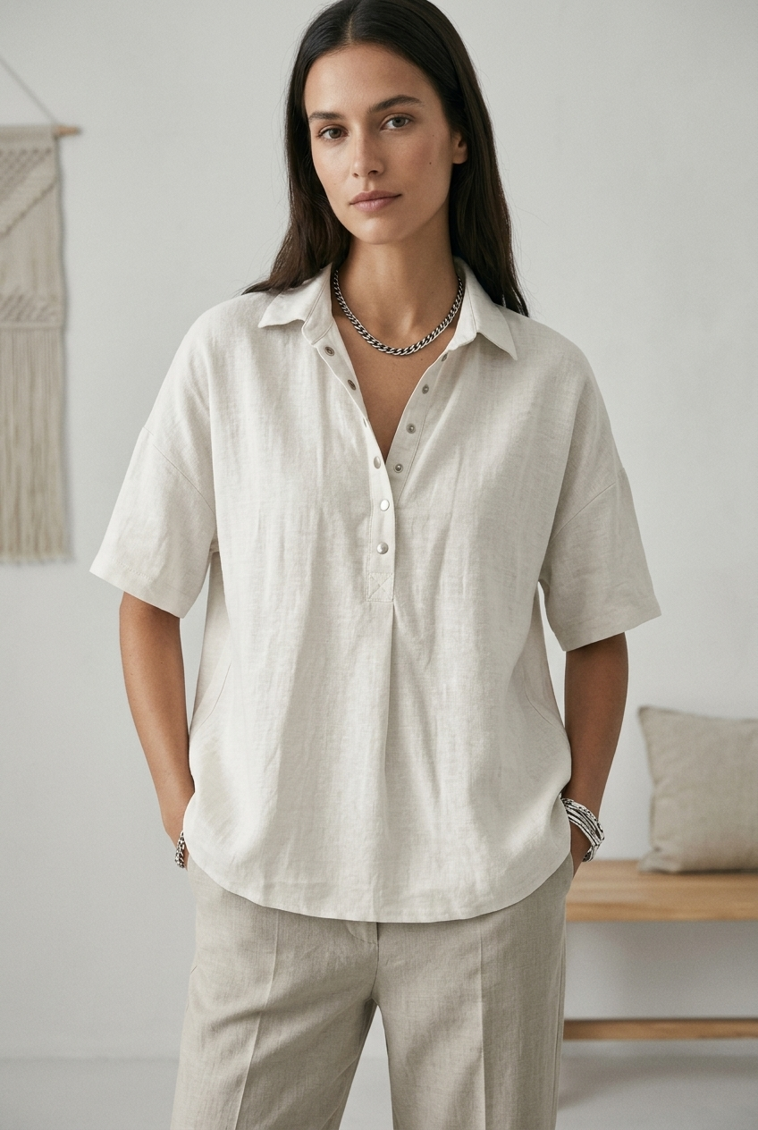 Women's Classic Cotton Short Sleeve Button Blouse