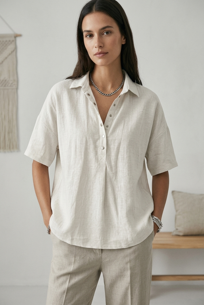 Women's Classic Cotton Short Sleeve Button Blouse