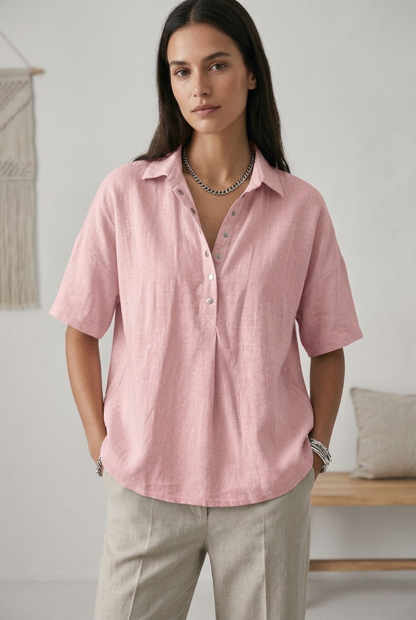 Women's Classic Cotton Short Sleeve Button Blouse