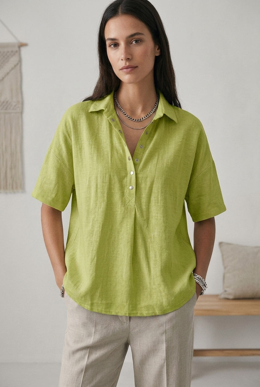 Women's Classic Cotton Short Sleeve Button Blouse