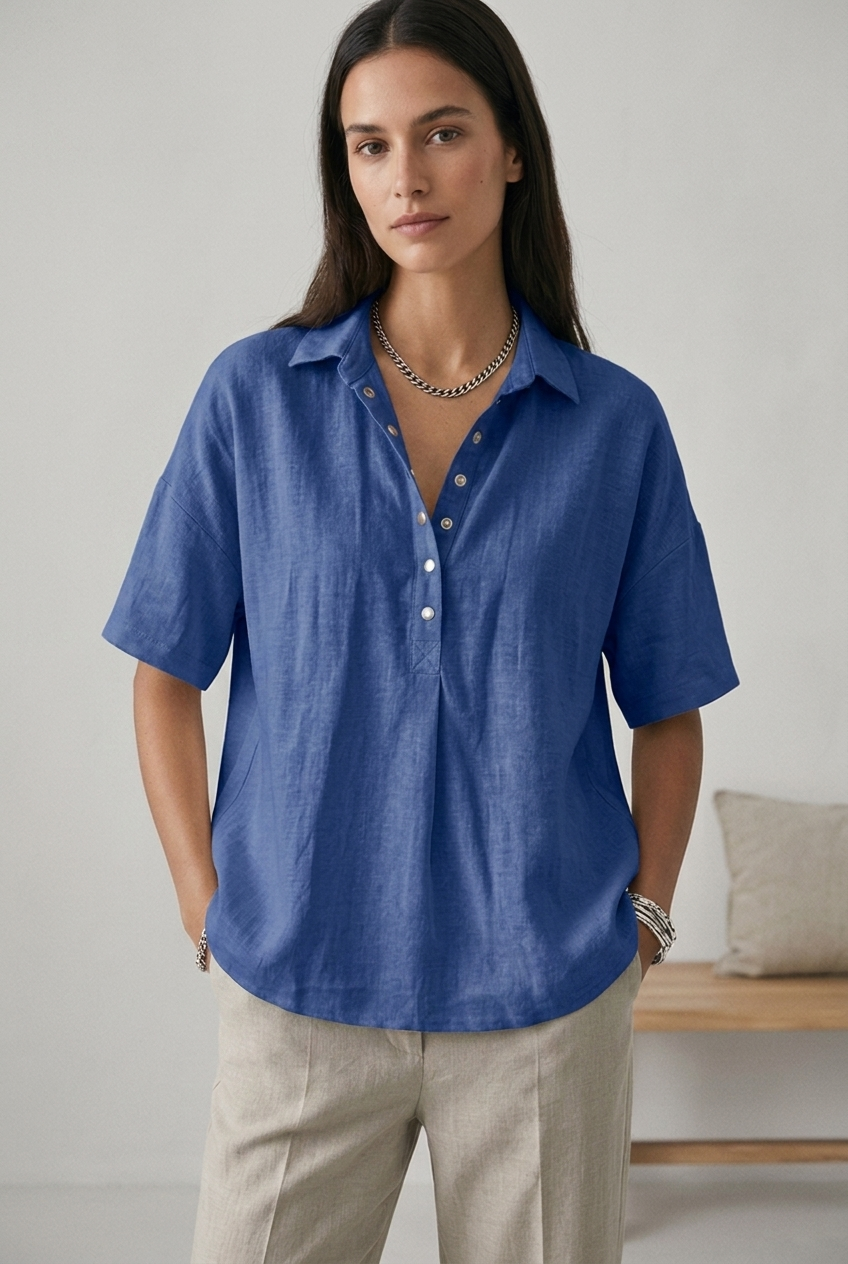 Women's Classic Cotton Short Sleeve Button Blouse