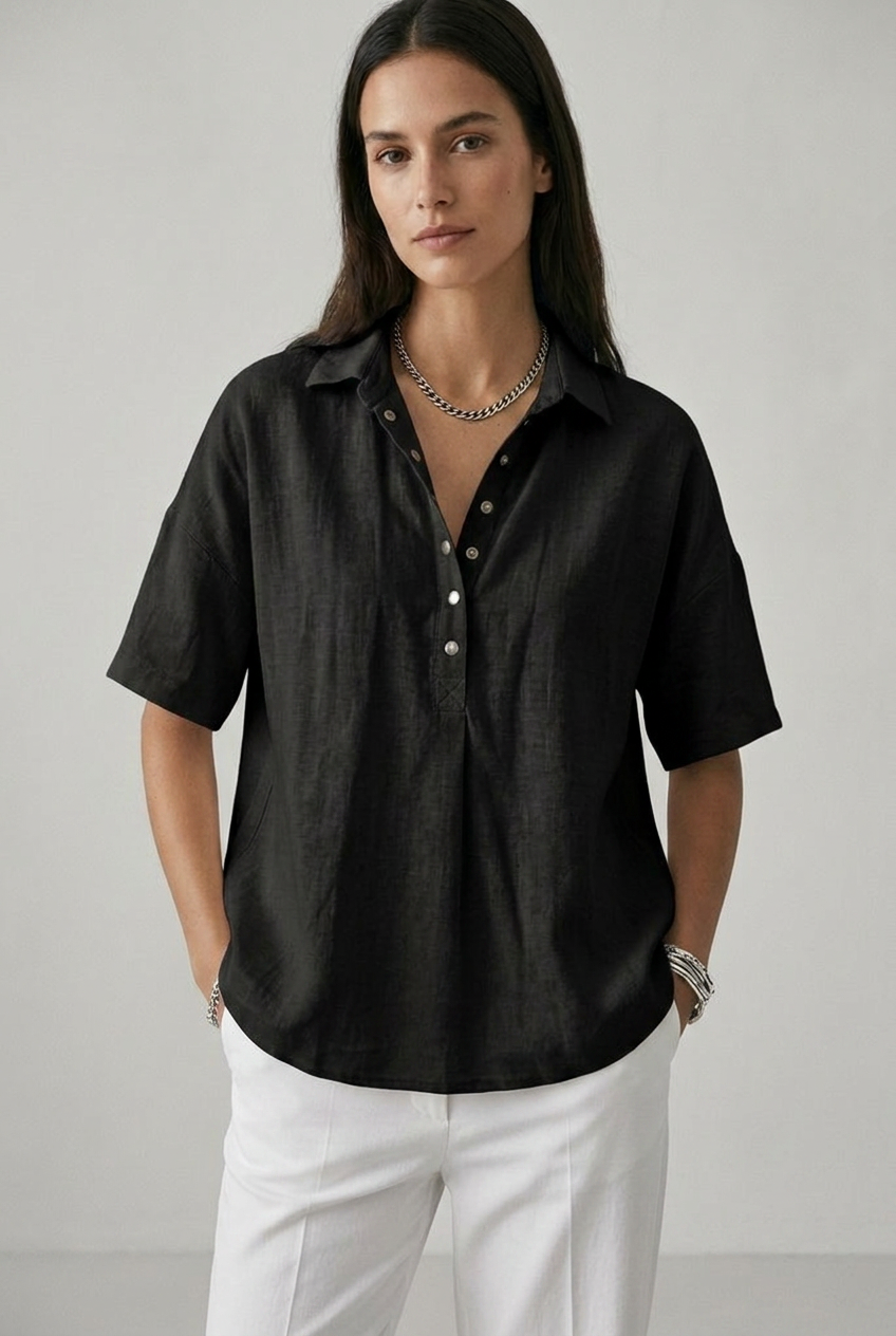 Women's Classic Cotton Short Sleeve Button Blouse