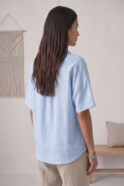 Women's Classic Cotton Short Sleeve Button Blouse