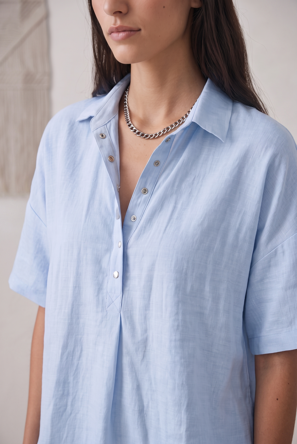 Women's Classic Cotton Short Sleeve Button Blouse