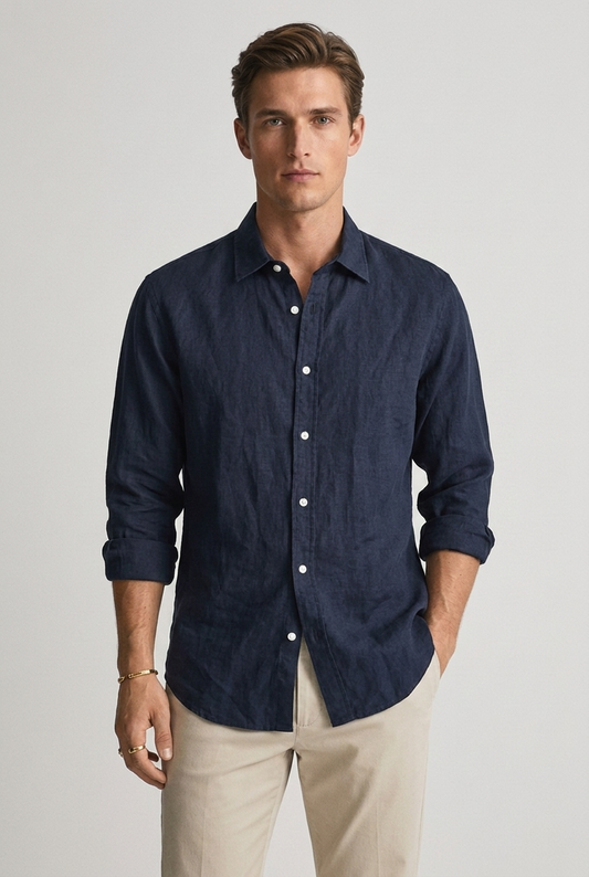 Men's Casual Linen Long Sleeve Relaxed Fit Shirt