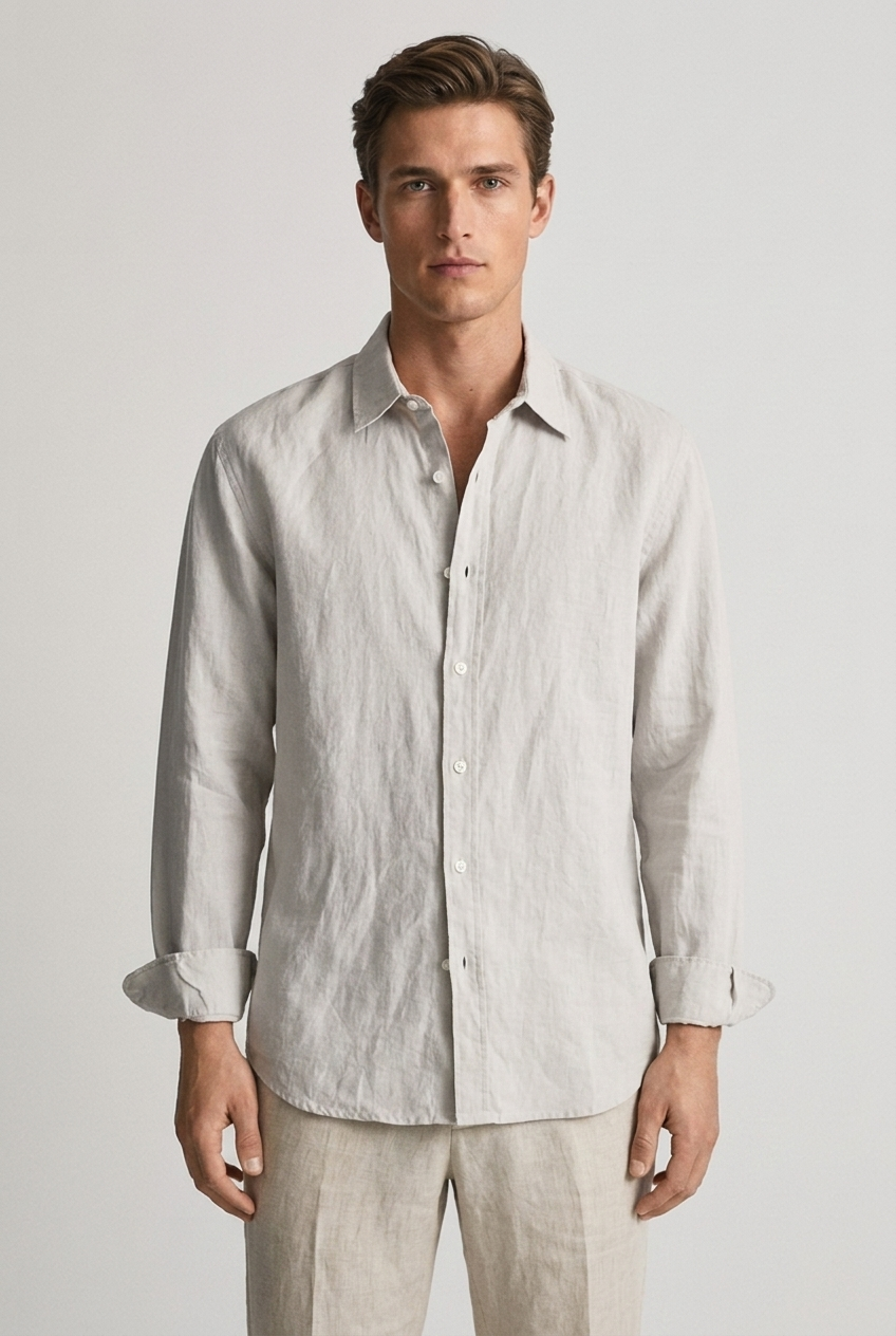 Men's Casual Linen Long Sleeve Relaxed Fit Shirt