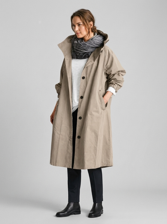 Women's Casual Waterproof Hooded Raincoat with Adjustable Drawstring