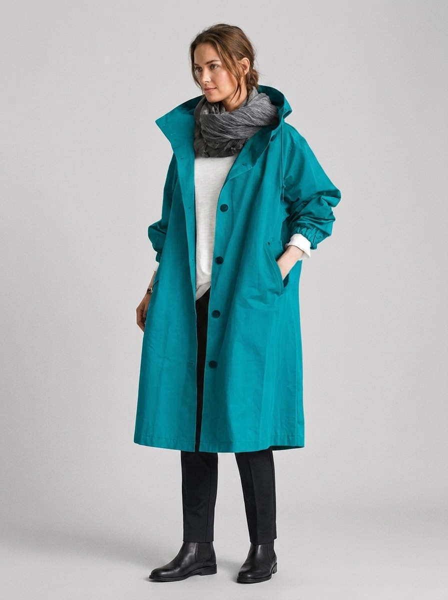 Women's Casual Waterproof Hooded Raincoat with Adjustable Drawstring