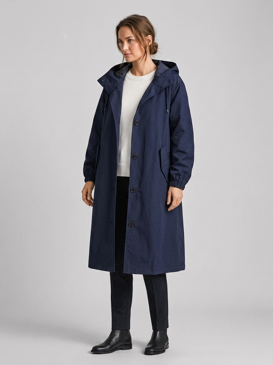 Women's Casual Waterproof Hooded Raincoat with Adjustable Drawstring
