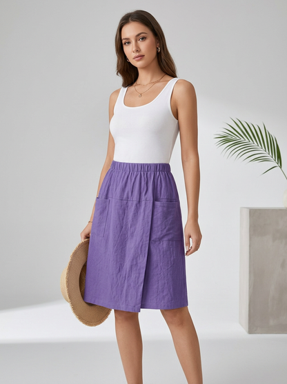 Women's Casual Cotton Pocket Pants with Elastic Waistband