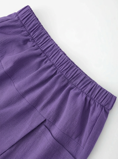 Women's Casual Cotton Pocket Pants with Elastic Waistband