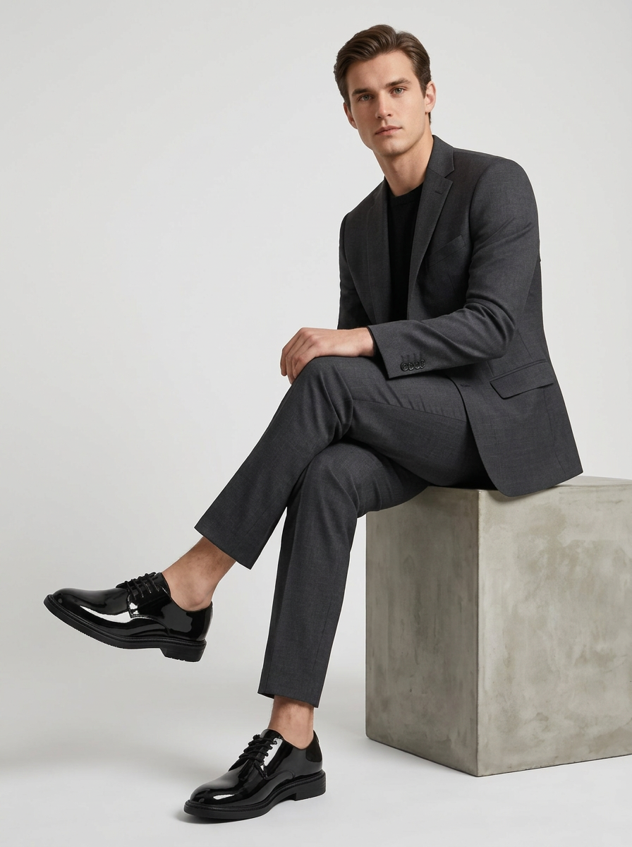 Men's Elegant Leather Lace-Up Derby Shoes