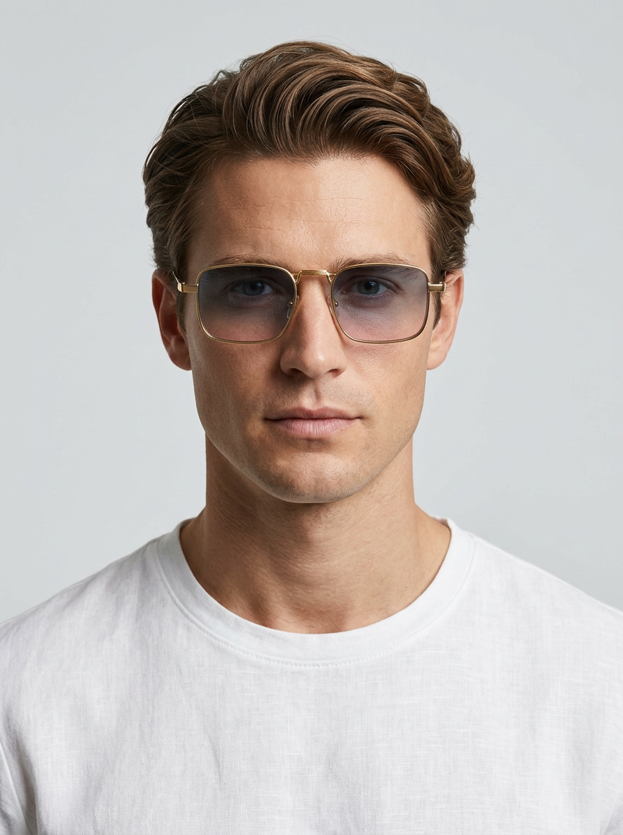 Men's Bold Metal Frame Rectangular Sunglasses