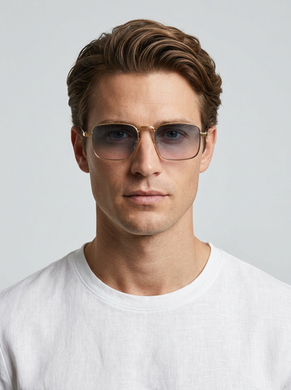 Men's Bold Metal Frame Rectangular Sunglasses