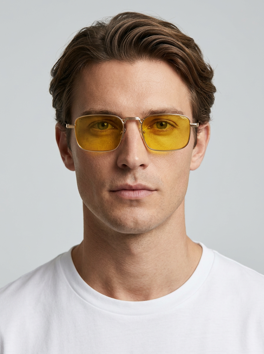 Men's Bold Metal Frame Rectangular Sunglasses
