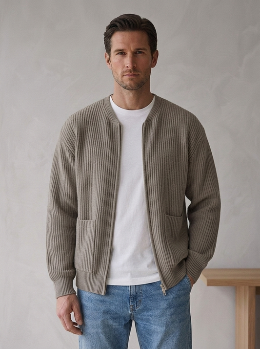 Men's Casual Knitted Funnel Neck Cardigan