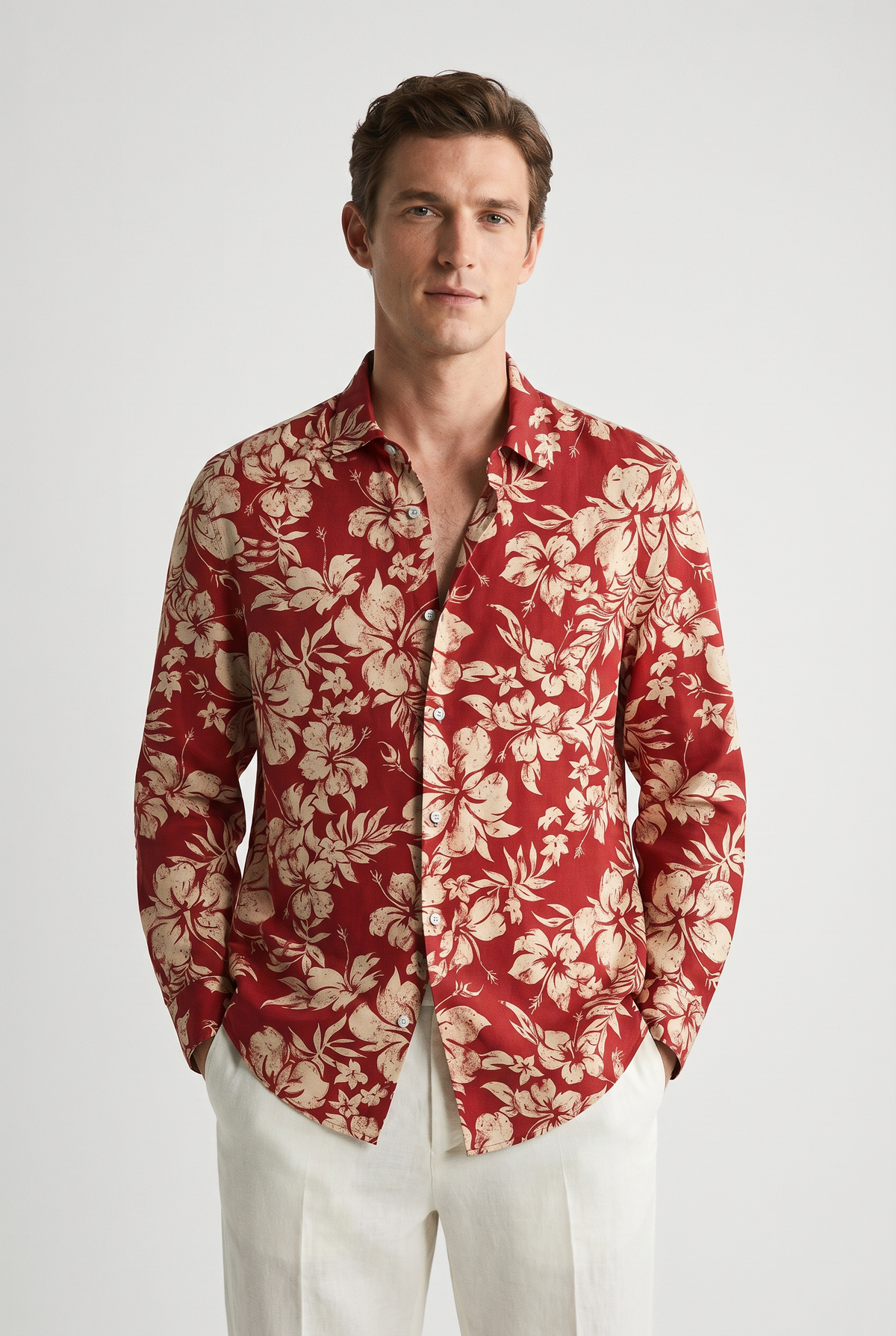 Men's Casual Floral Print Slim Fit Cotton Shirt
