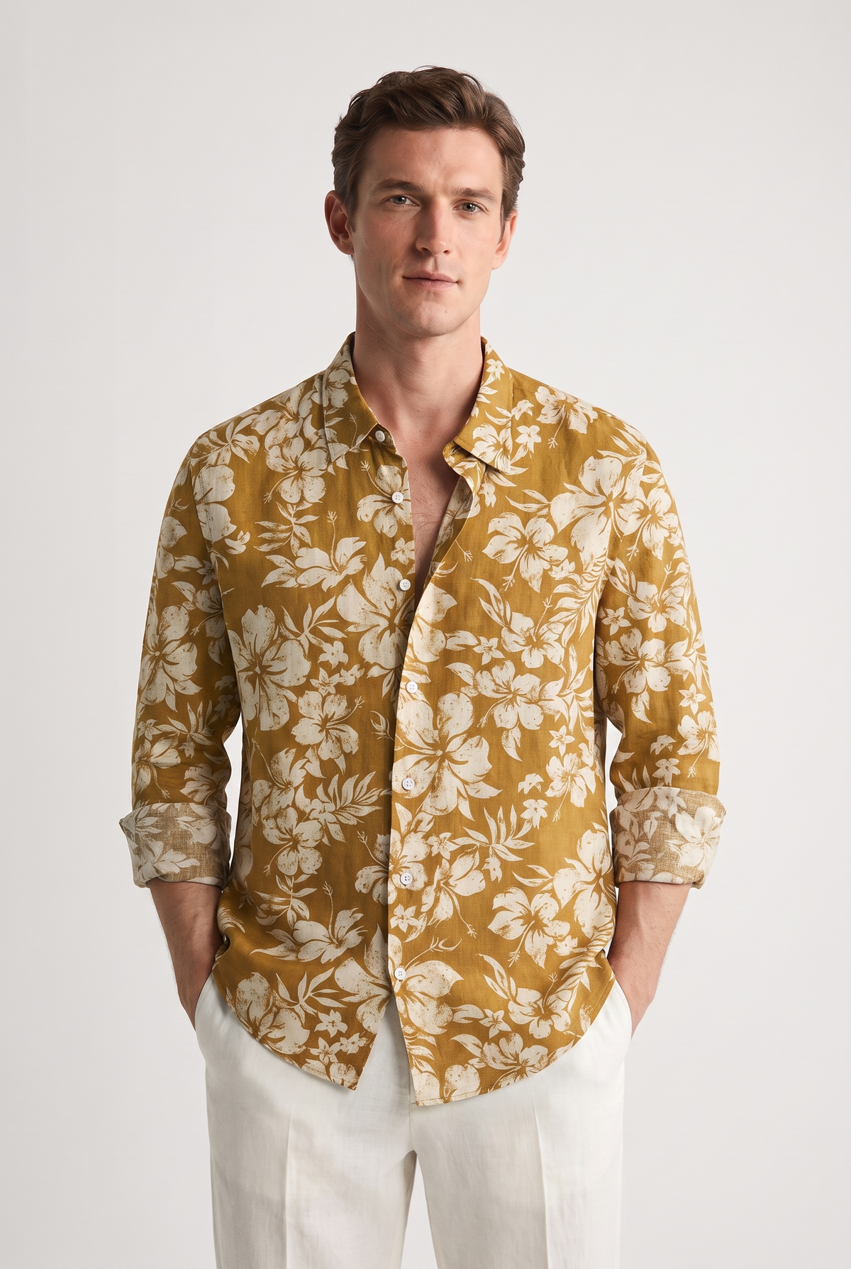 Men's Casual Floral Print Slim Fit Cotton Shirt