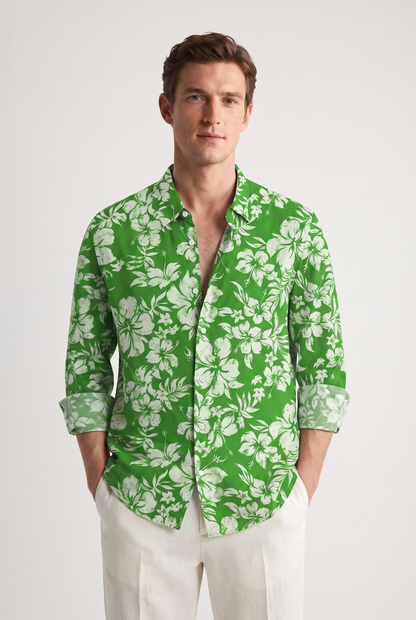 Men's Casual Floral Print Slim Fit Cotton Shirt