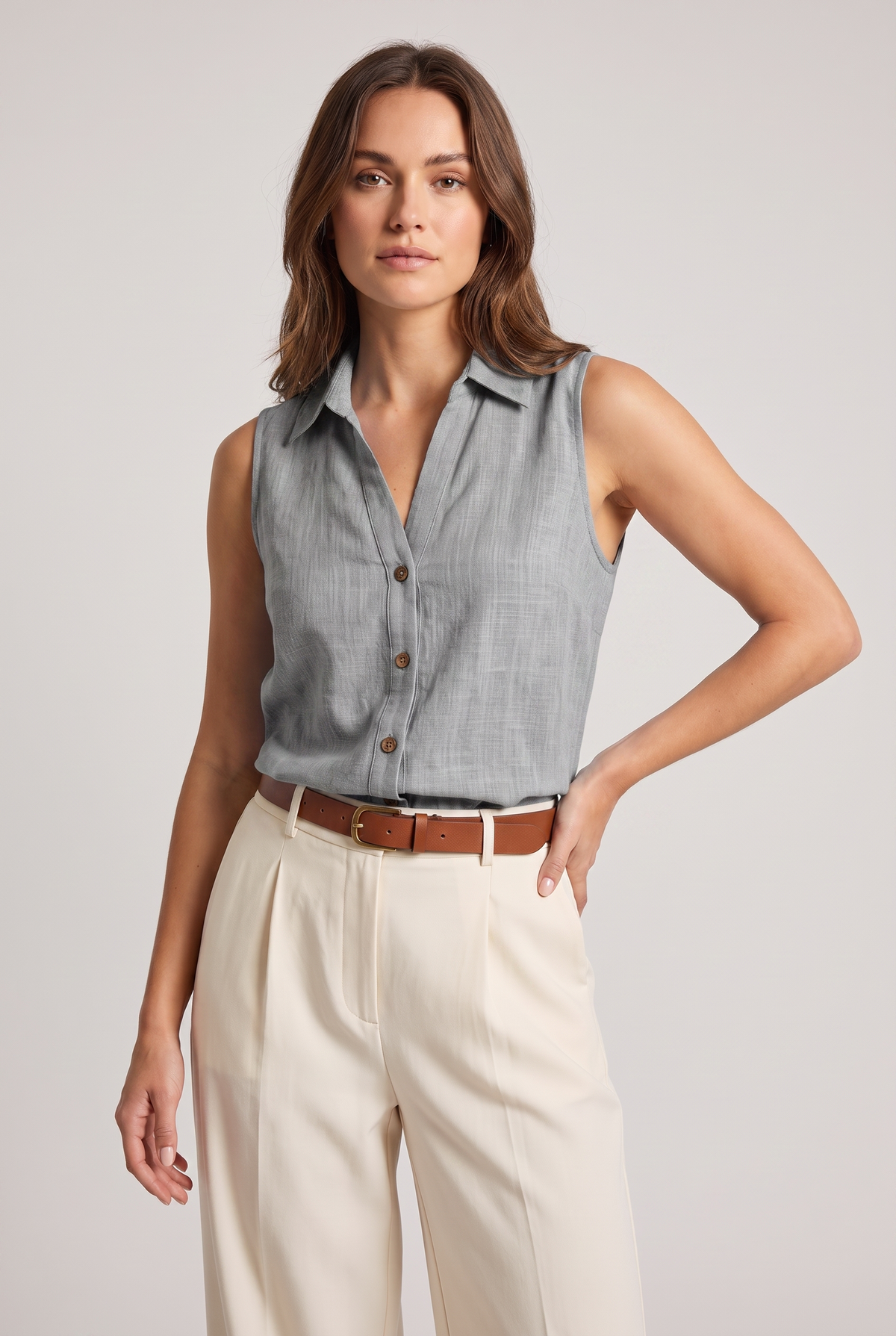 Women's Classic Cotton Button Sleeveless Shirt
