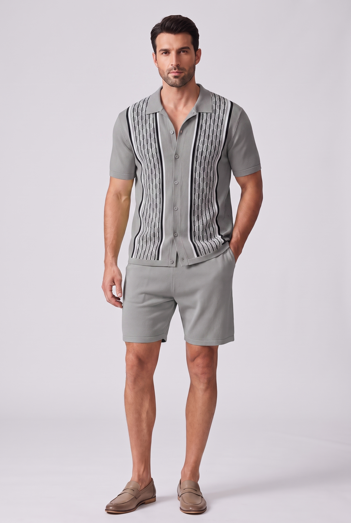 Men's Casual Cotton Short Sleeve Shirt and Shorts Set