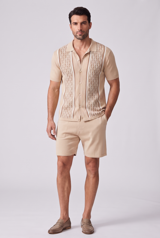 Men's Casual Cotton Short Sleeve Shirt and Shorts Set