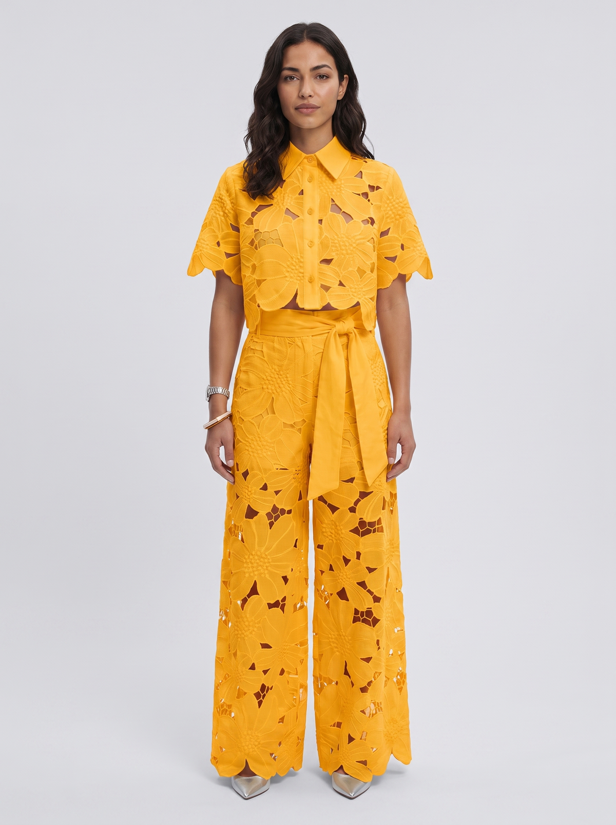 Women's Elegant Cotton Shirt and Wide-Leg Pants Set