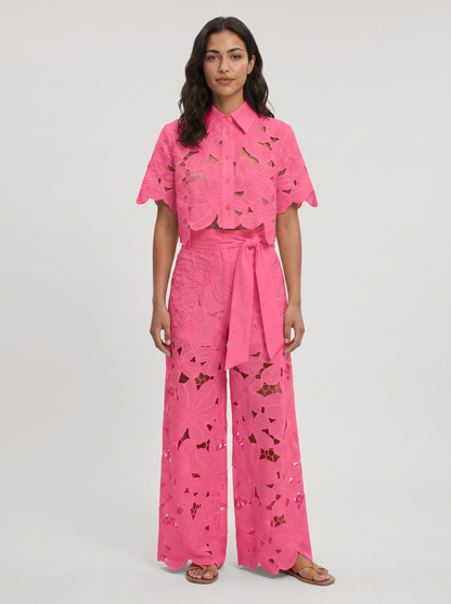 Women's Elegant Cotton Shirt and Wide-Leg Pants Set