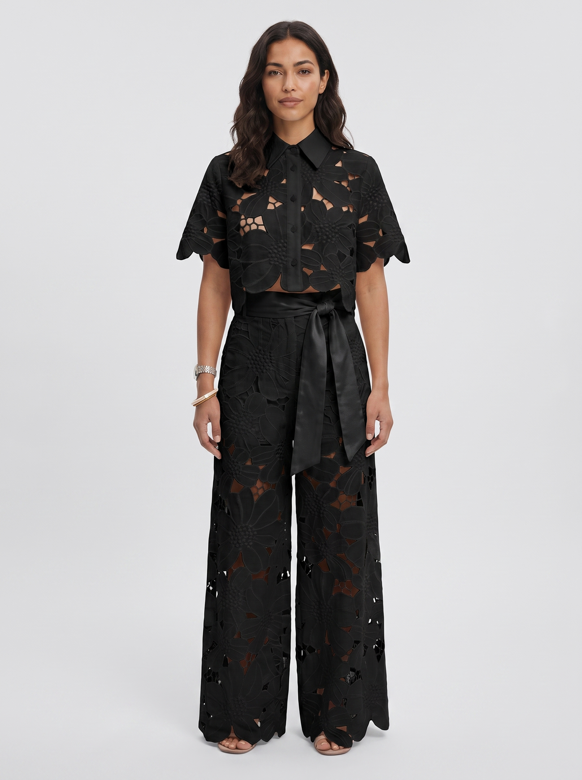 Women's Elegant Cotton Shirt and Wide-Leg Pants Set