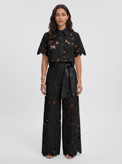 Women's Elegant Cotton Shirt and Wide-Leg Pants Set