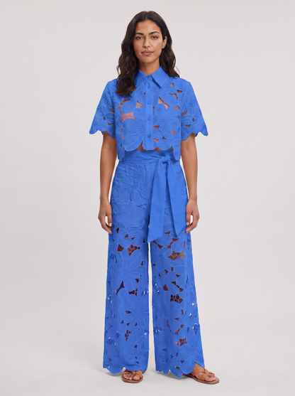 Women's Elegant Cotton Shirt and Wide-Leg Pants Set