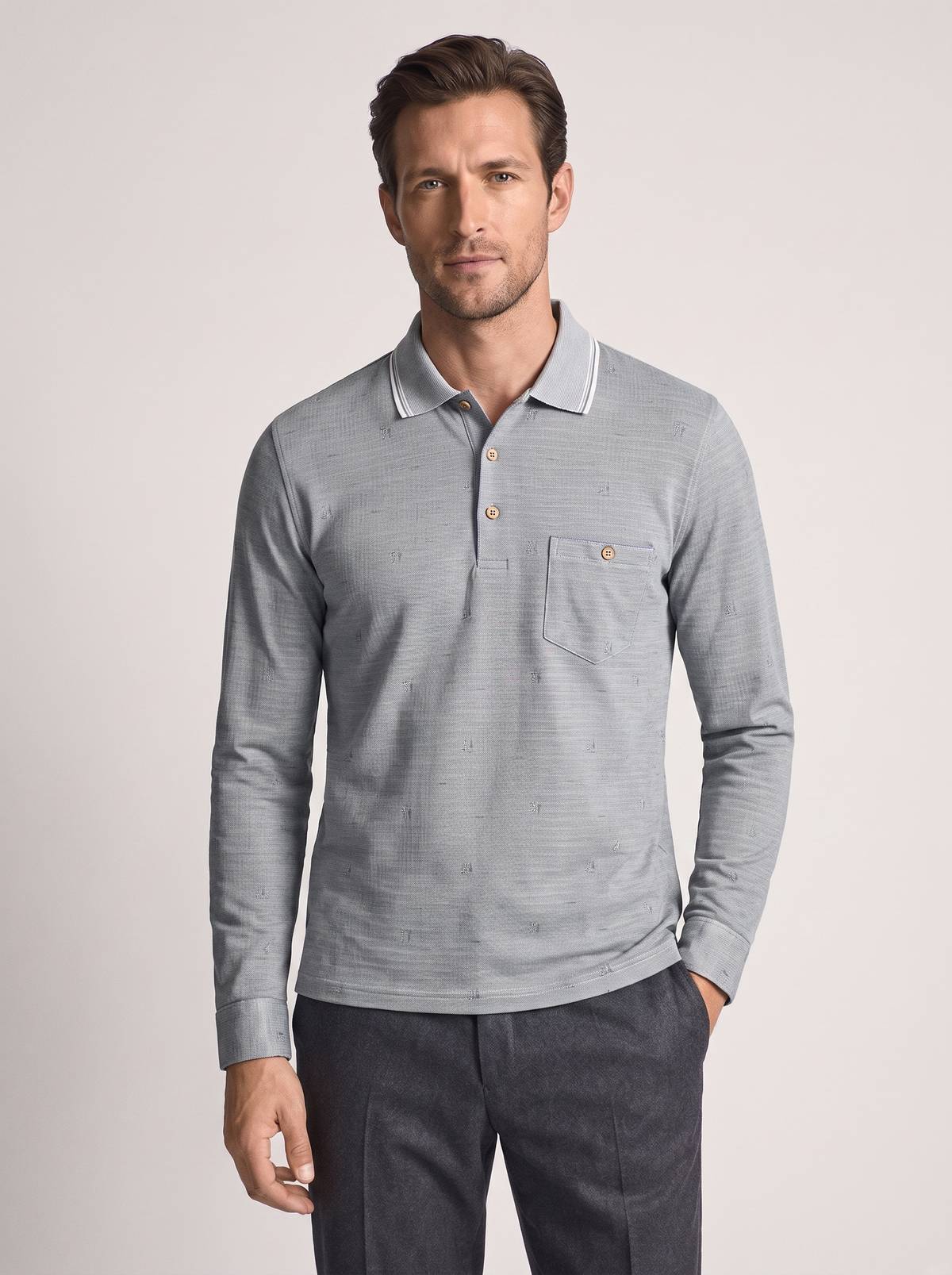Men's Casual Long Sleeve Cotton Lapel T-Shirt