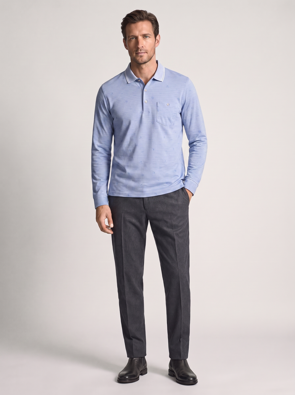 Men's Casual Long Sleeve Cotton Lapel T-Shirt