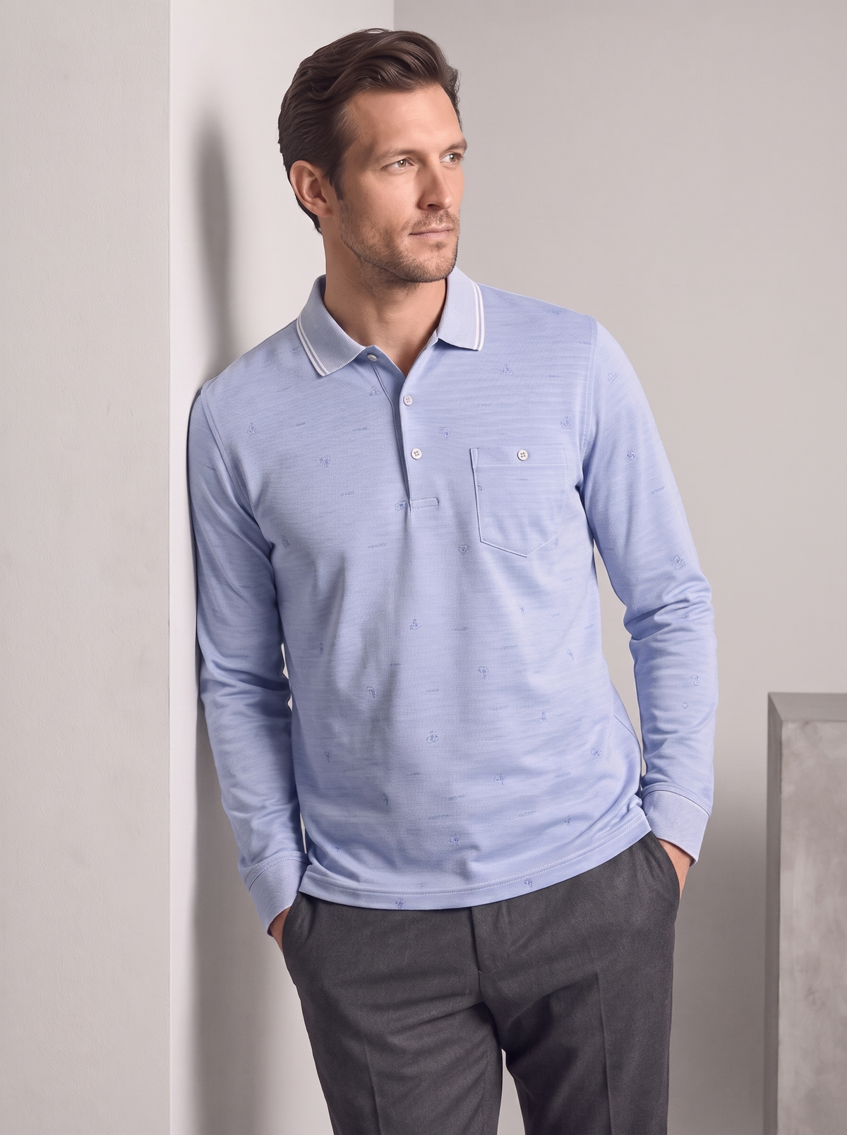 Men's Casual Long Sleeve Cotton Lapel T-Shirt