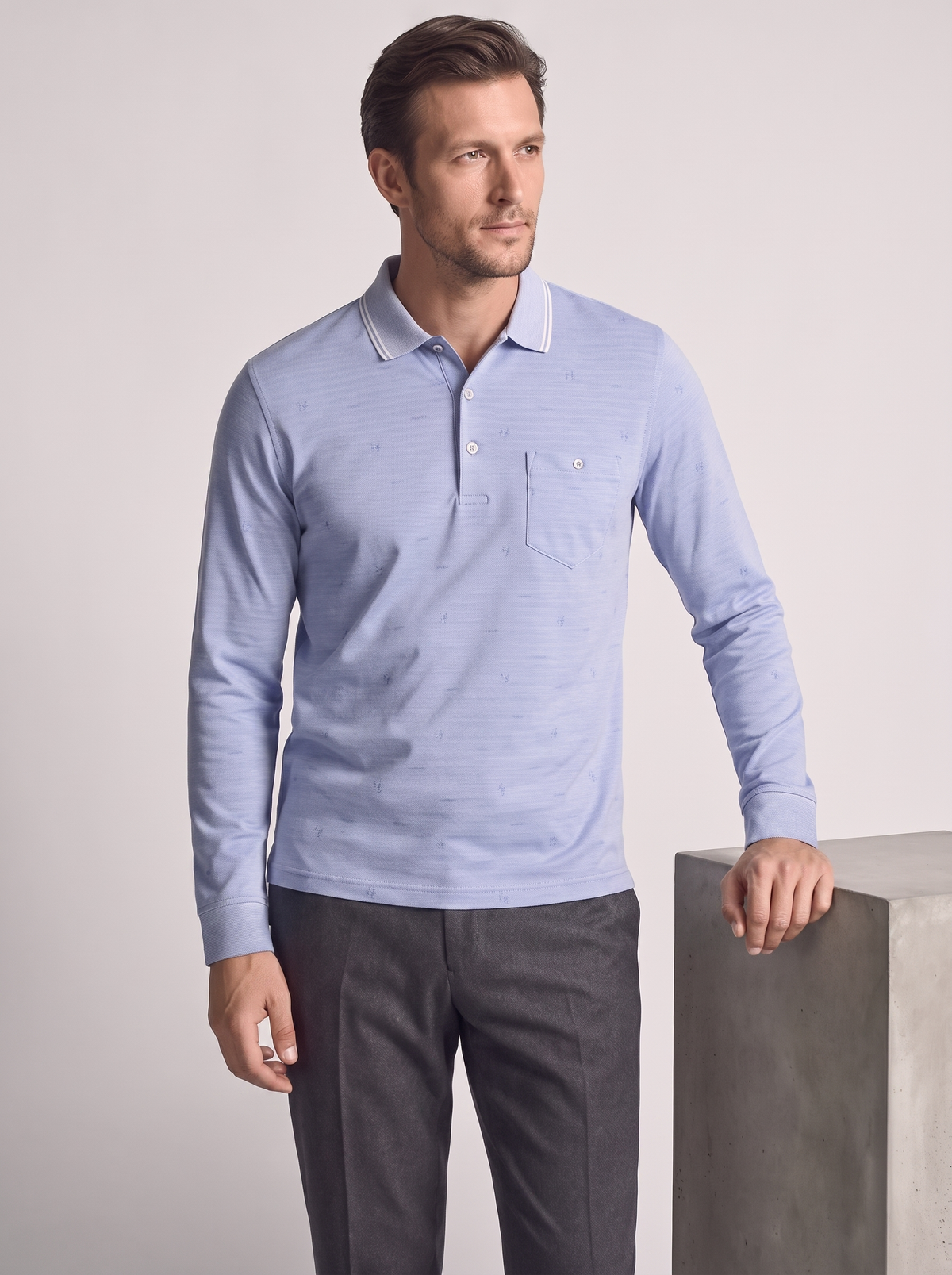 Men's Casual Long Sleeve Cotton Lapel T-Shirt