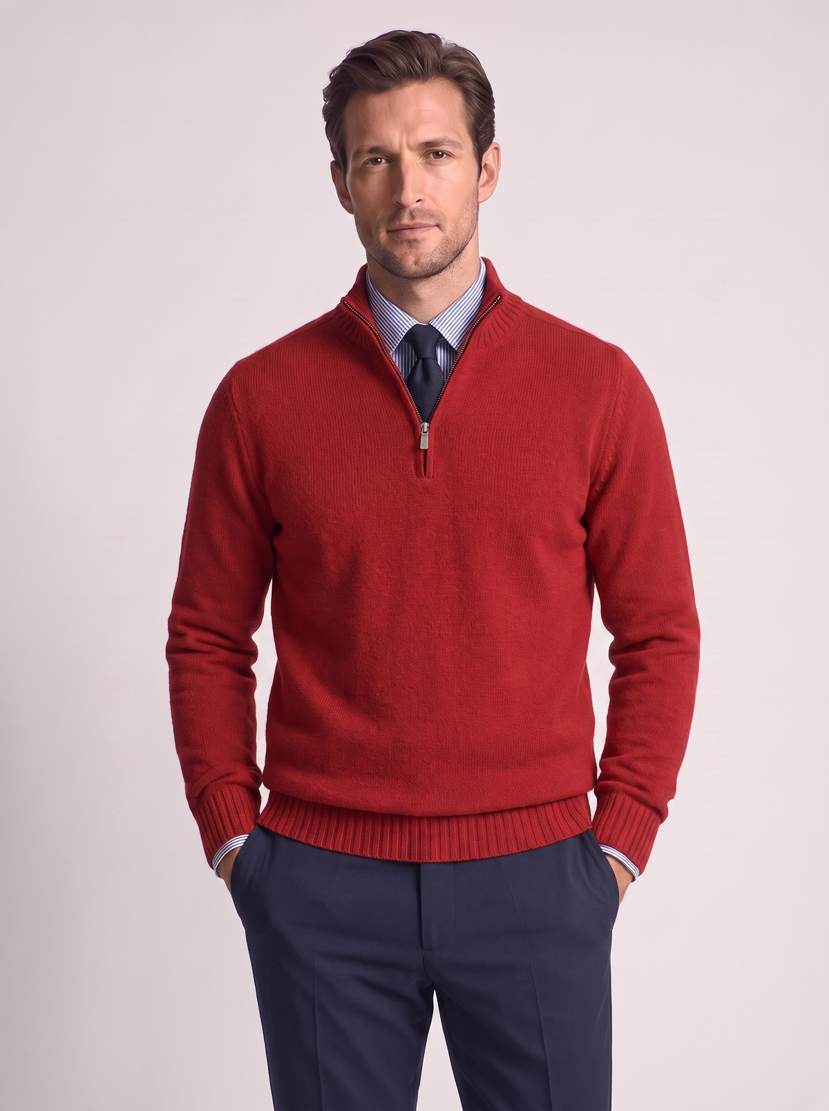Men's Slim Fit Stand Collar Zipper Knit Sweater