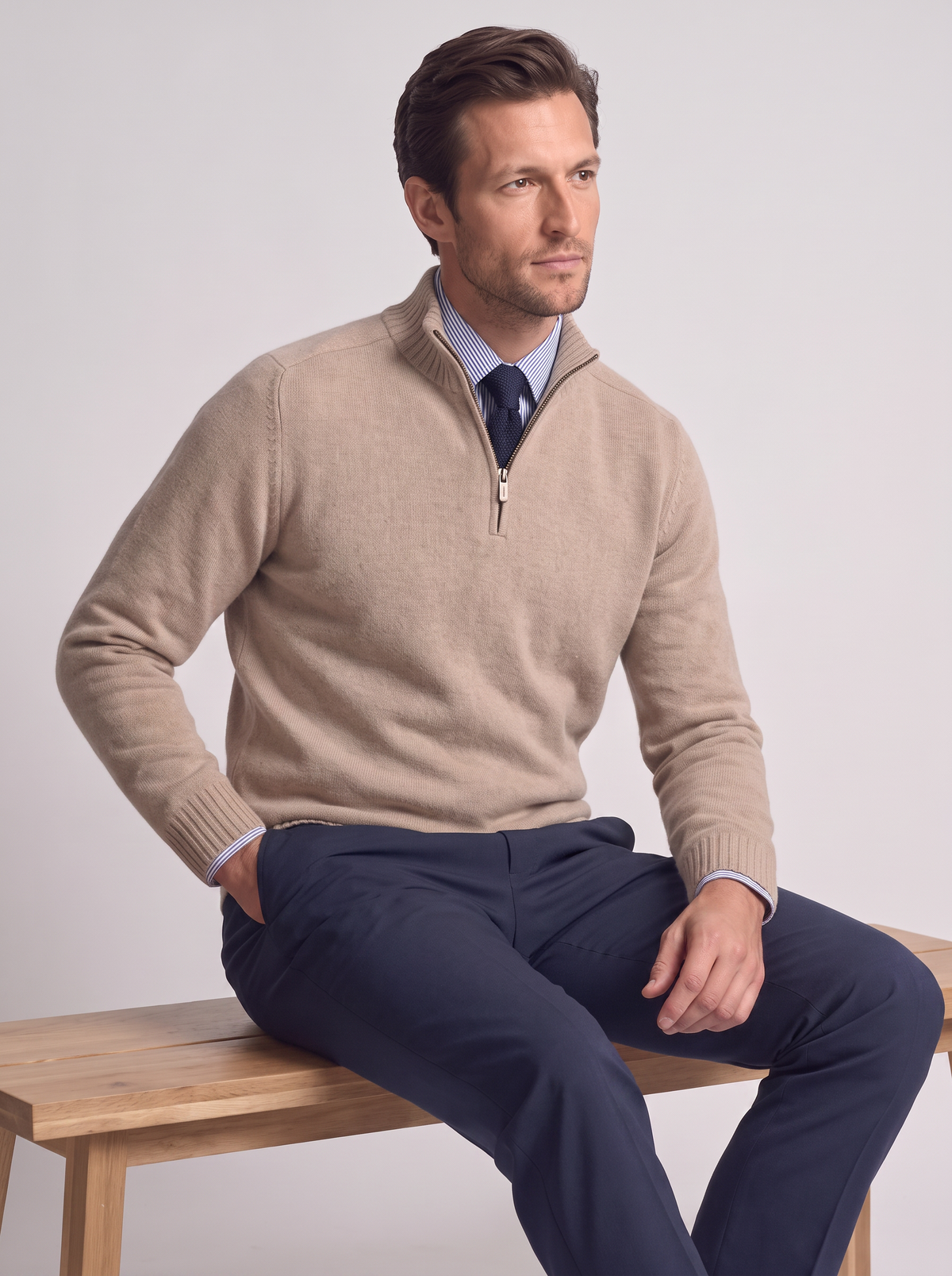 Men's Slim Fit Stand Collar Zipper Knit Sweater