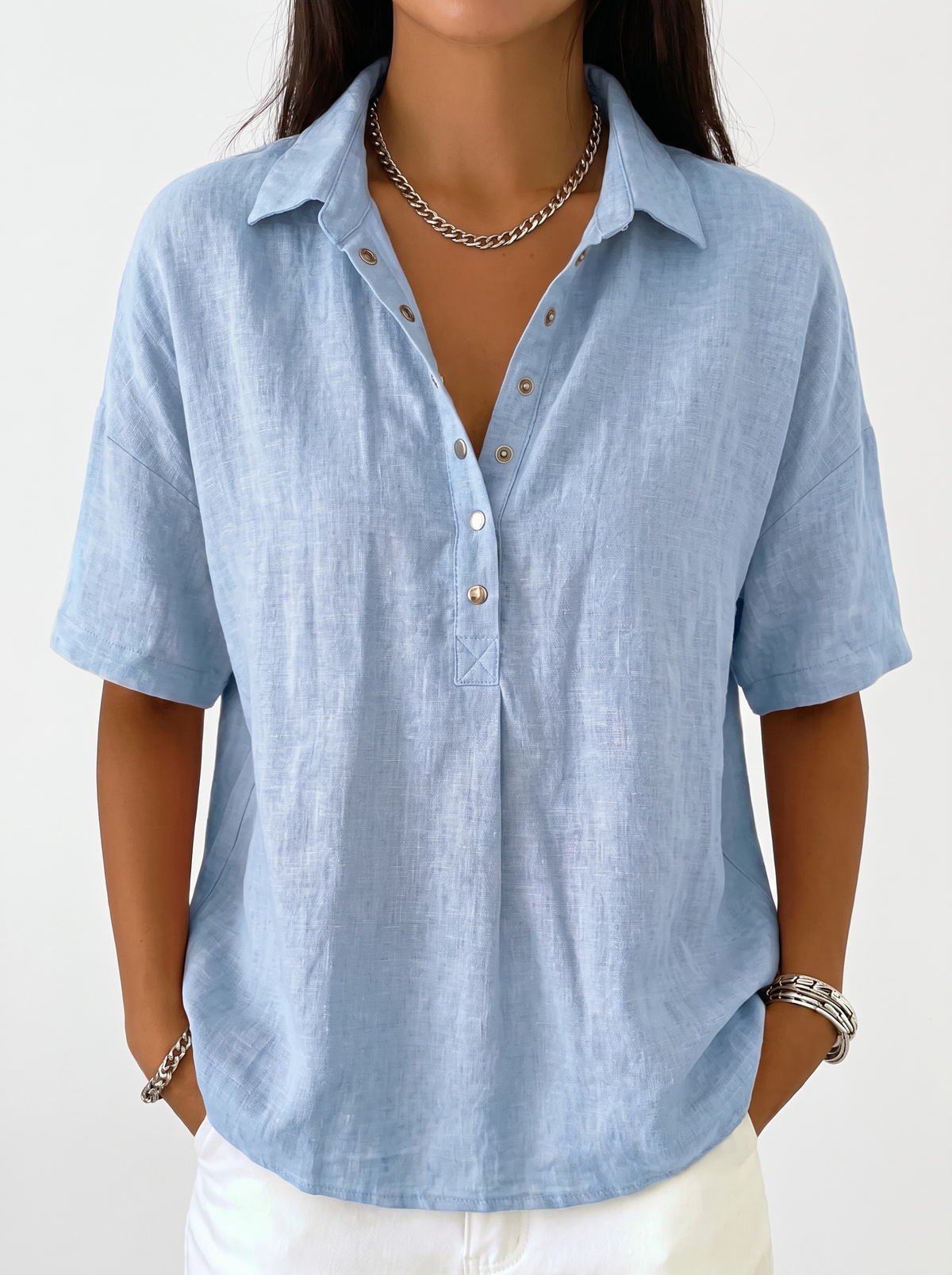 Women's Classic Cotton Collar Button-Up Blouse