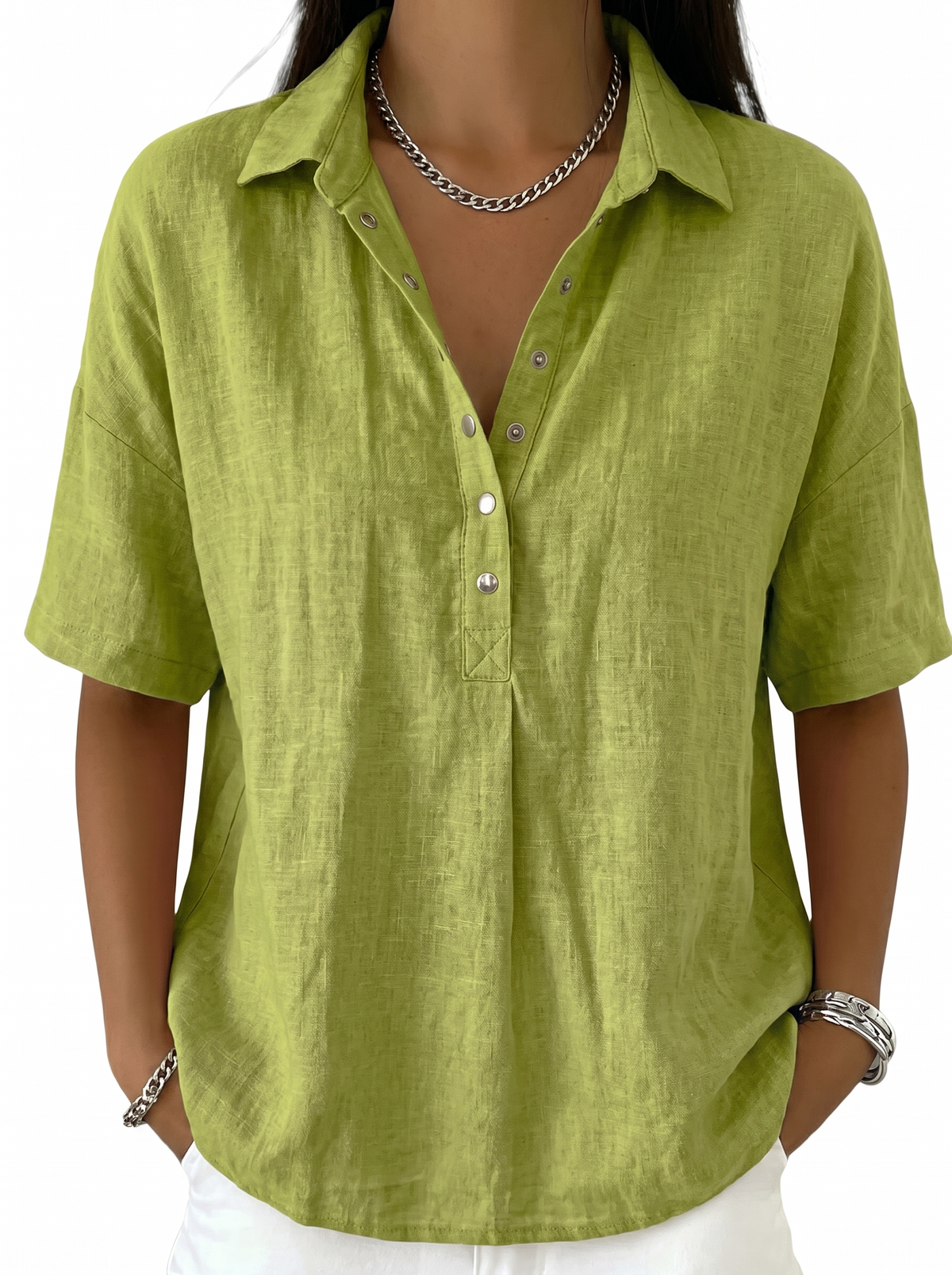 Women's Classic Cotton Collar Button-Up Blouse