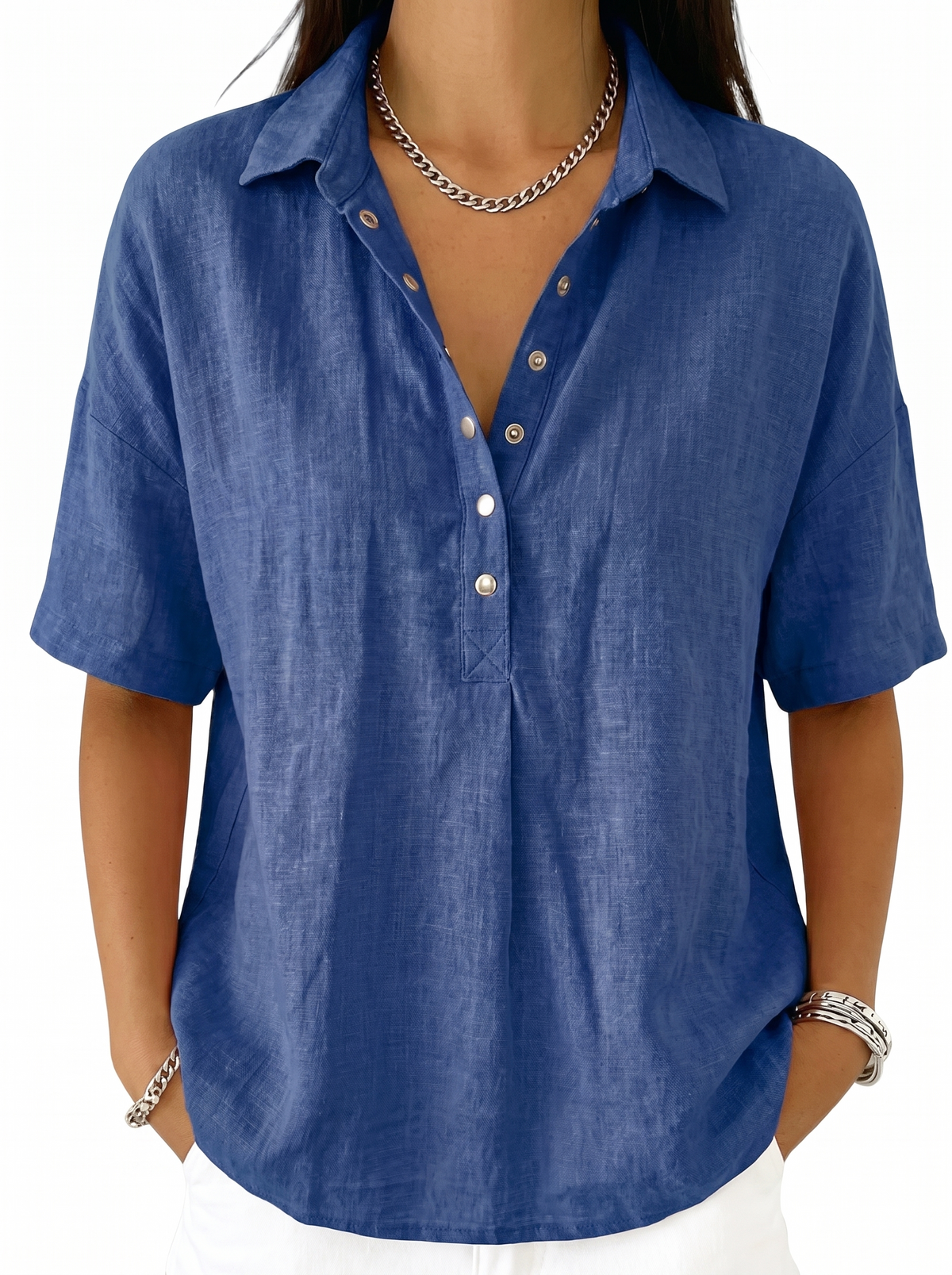 Women's Classic Cotton Collar Button-Up Blouse