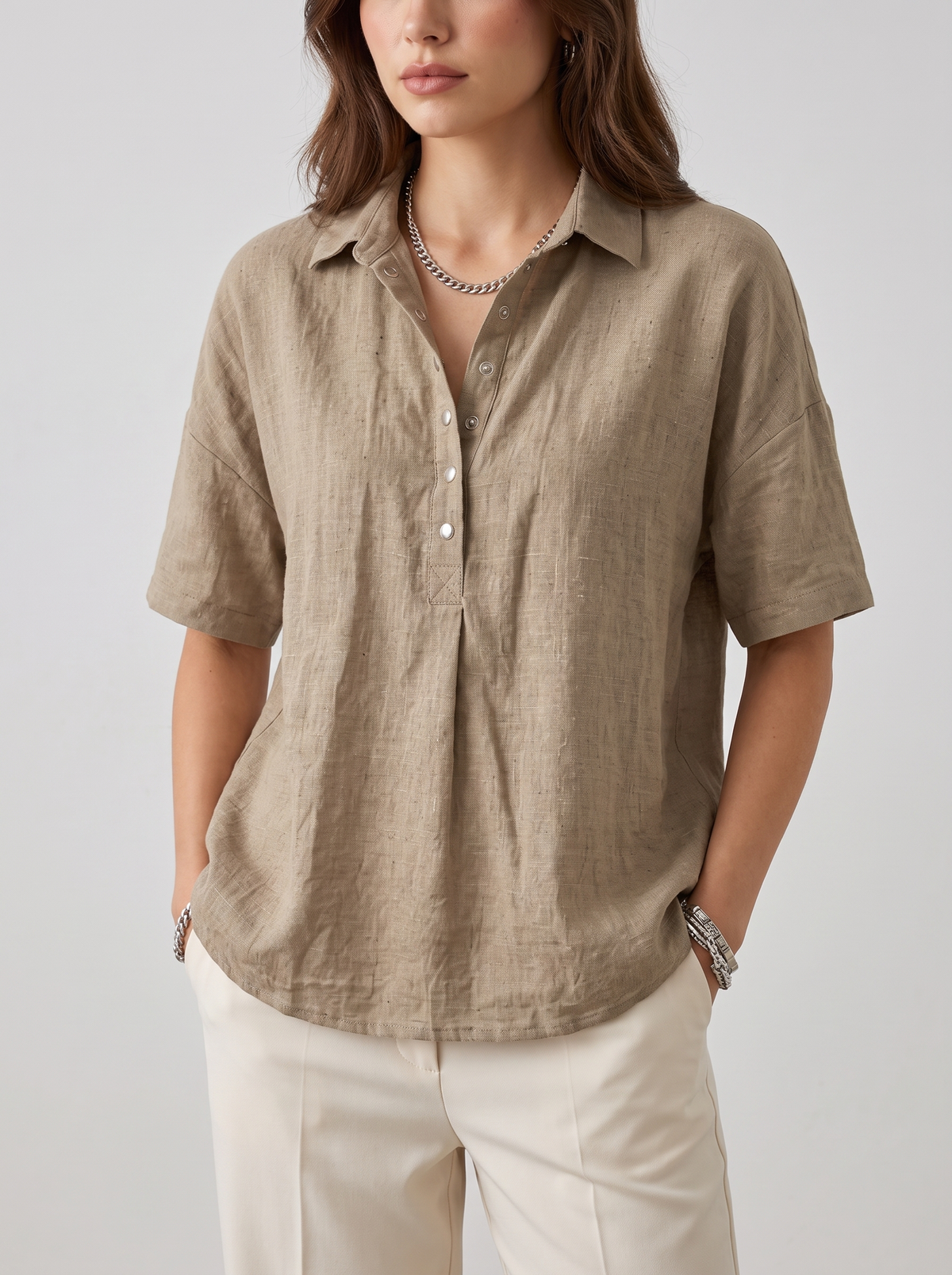 Women's Classic Cotton Collar Button-Up Blouse