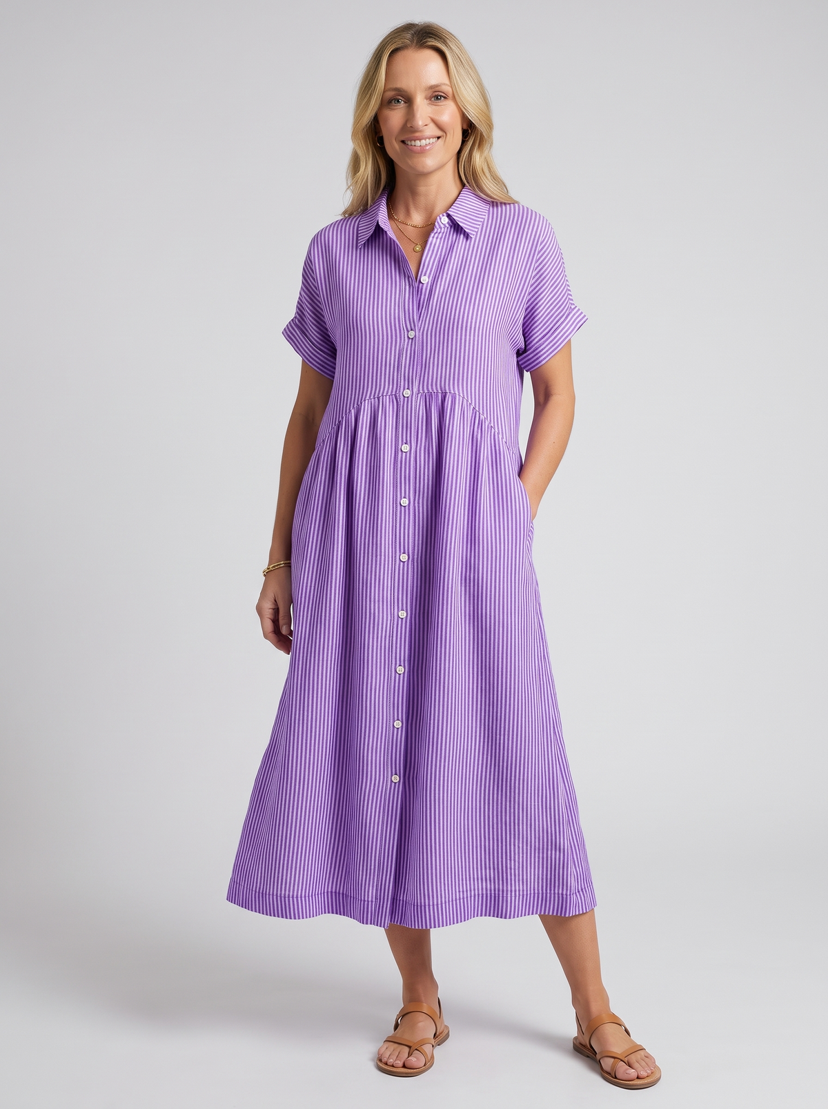 Women's Casual Lightweight Striped Short Sleeve Dress