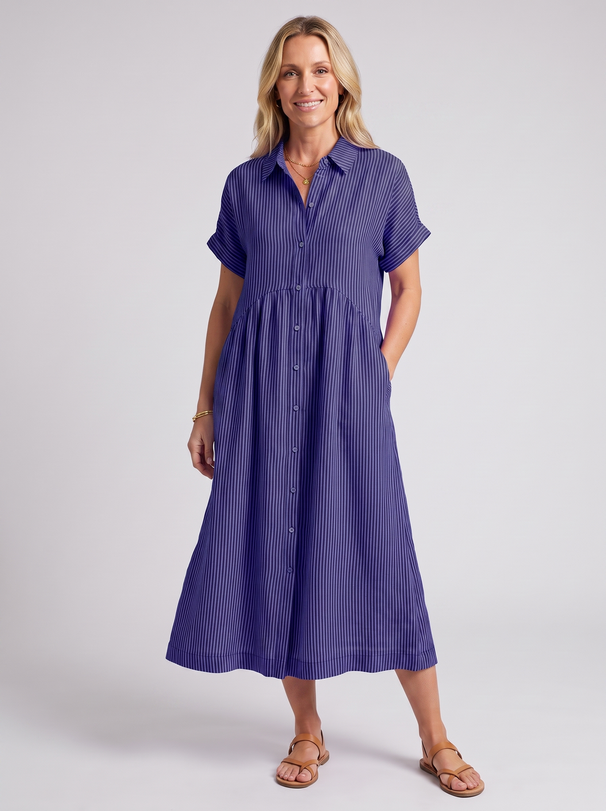 Women's Casual Lightweight Striped Short Sleeve Dress